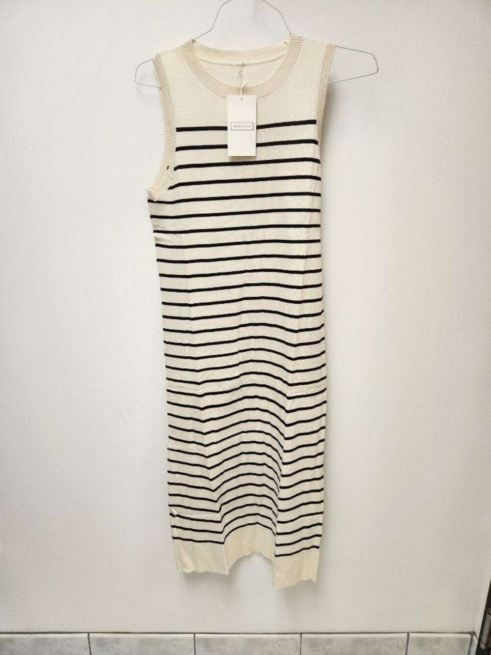 Ninexis Long Knit Stripped Sleeveless Dress Black and White BNWT Women's